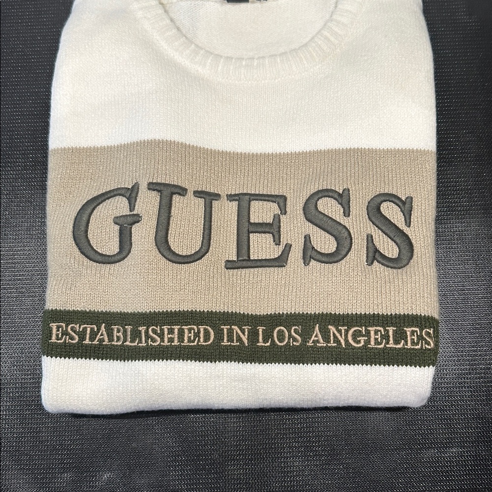 Guess White and Tan Sweater